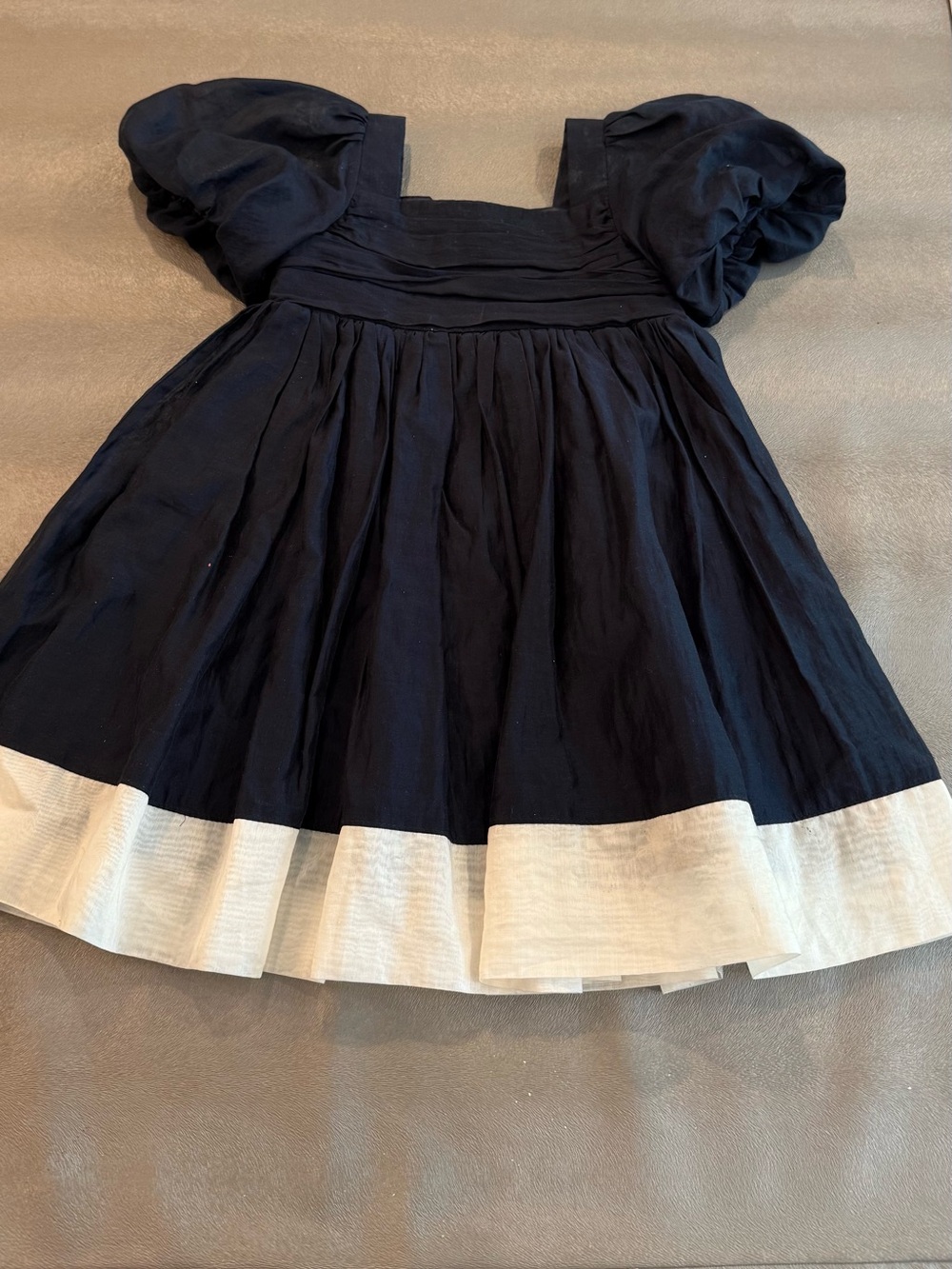 The Middle Daughter Navy Puff Sleeve Dress with Cream Trim - Girls. Size 3